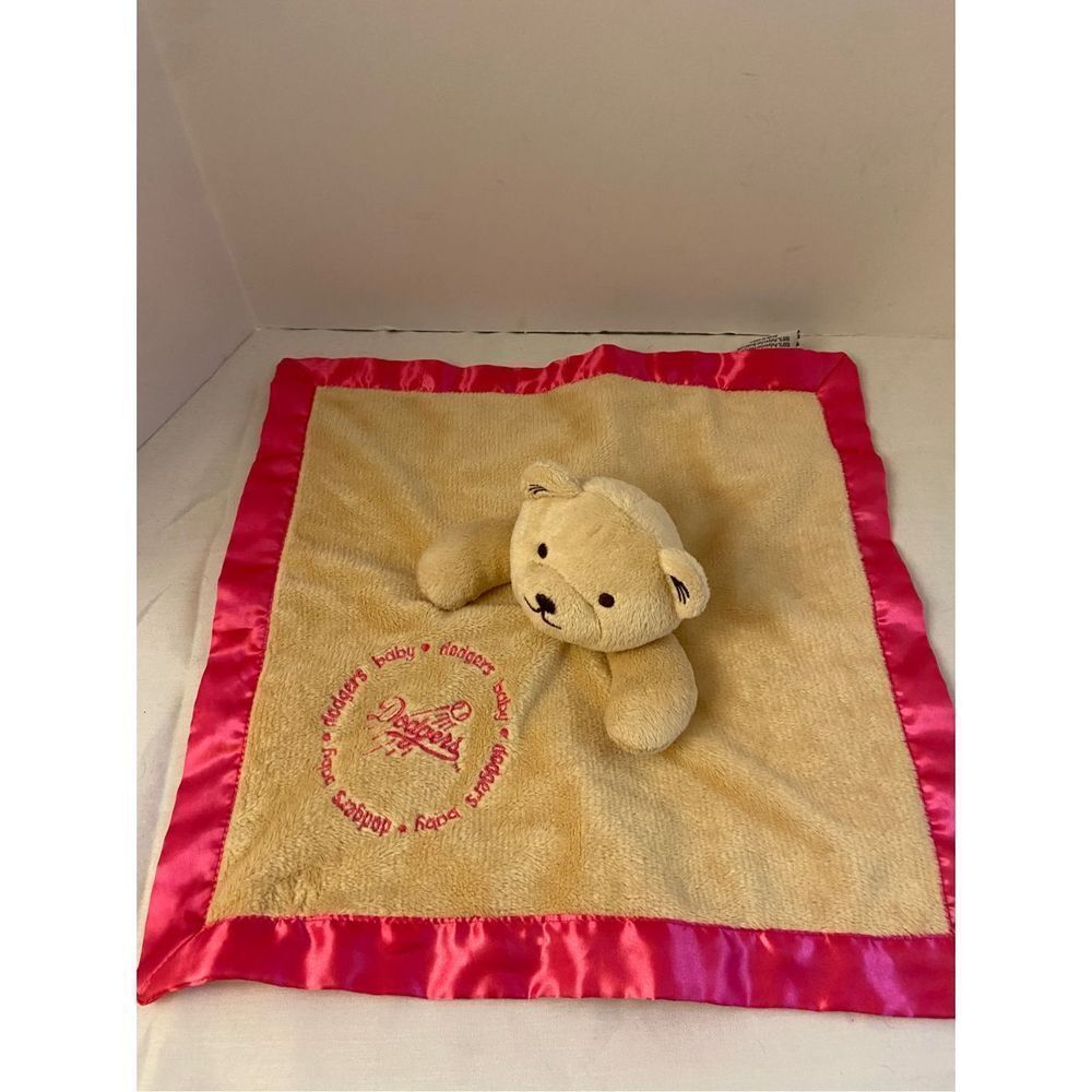 Dodgers baseball pink bear blankie‎ lovey 13x13"